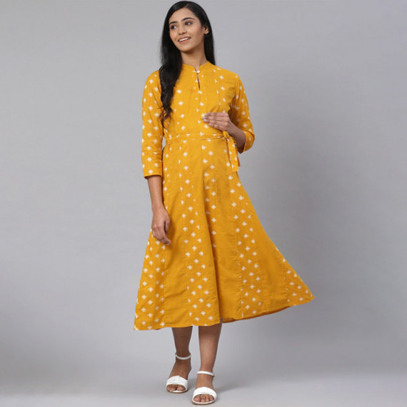 https://soulstylez.com/products/women-mustard-yellow-off-white-printed-pure-cotton-maternity-a-line-dress